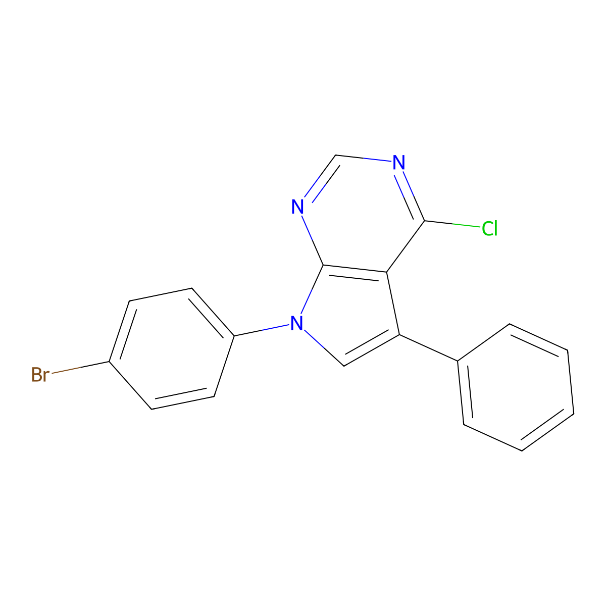 7-(4-bromophenyl)-4-chloro-5-phenyl-7H-pyrrolo[2,3-d]pyrimidine molecular structure, CAS 220835-26-7