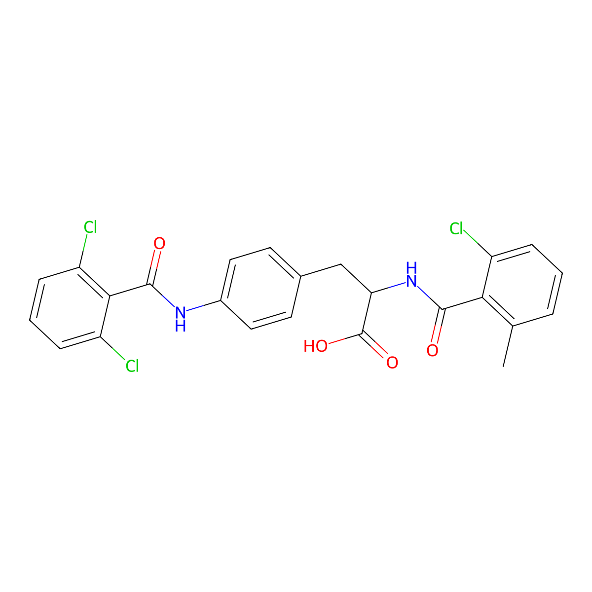 (S)-2-(2-Chloro-6-methylbenzamido)-3-(4-(2,6-dichlorobenzamido)phenyl)propanoic acid molecular structure, CAS 220846-33-3
