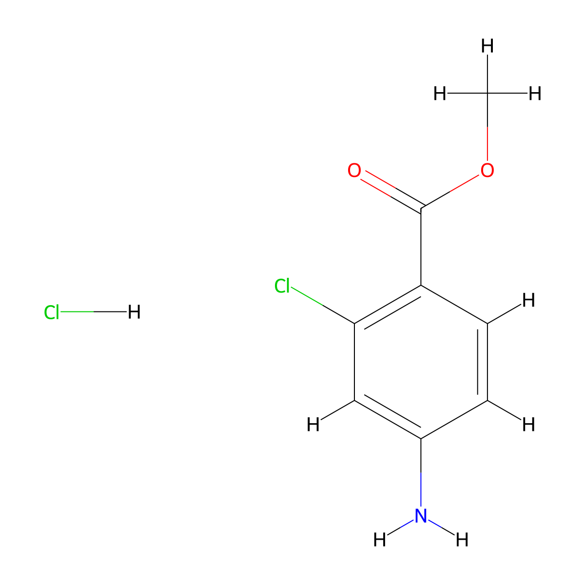 Methyl 4-amino-2-chlorobenzoate hydrochloride molecular structure, CAS 220848-45-3