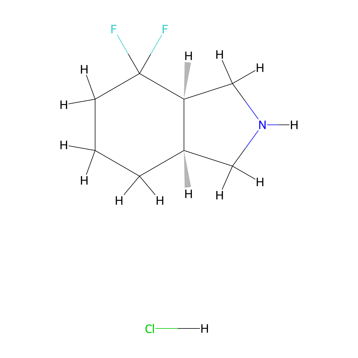 cis-7,7-Difluoro-1,2,3,3a,4,5,6,7a-octahydroisoindole;hydrochloride molecular structure, CAS 2208746-35-2