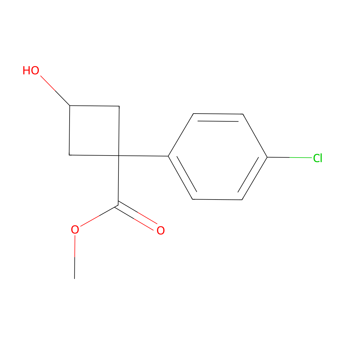 Methyl 1-(4-chlorophenyl)-3-hydroxycyclobutanecarboxylate molecular structure, CAS 2208747-30-0