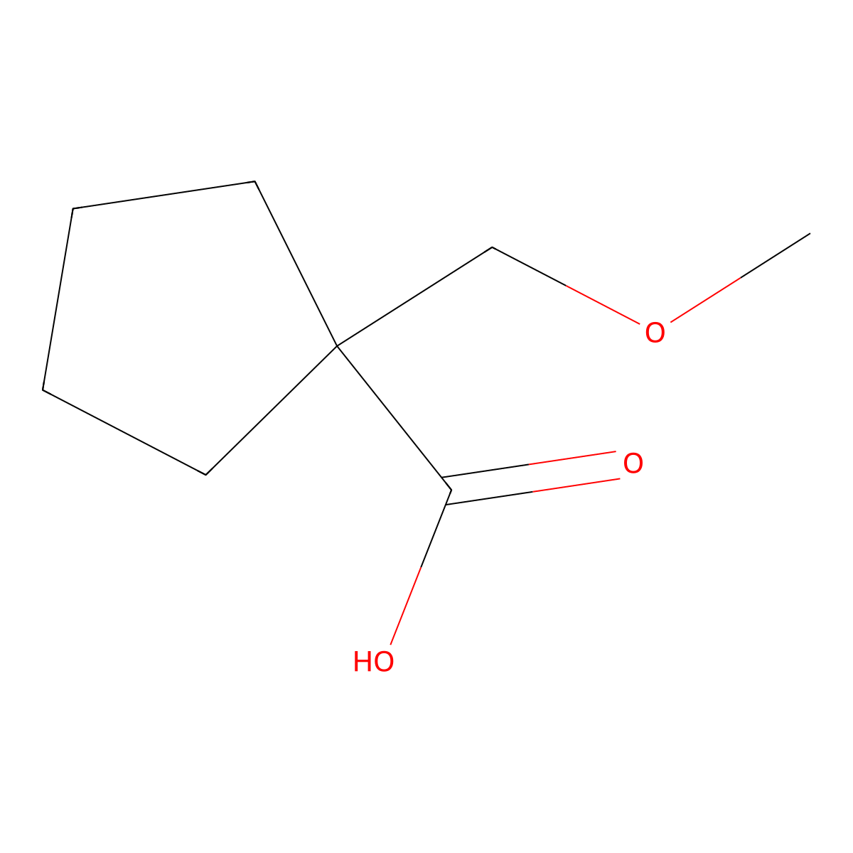 1-(Methoxymethyl)cyclopentane-1-carboxylic acid molecular structure, CAS 220876-16-4