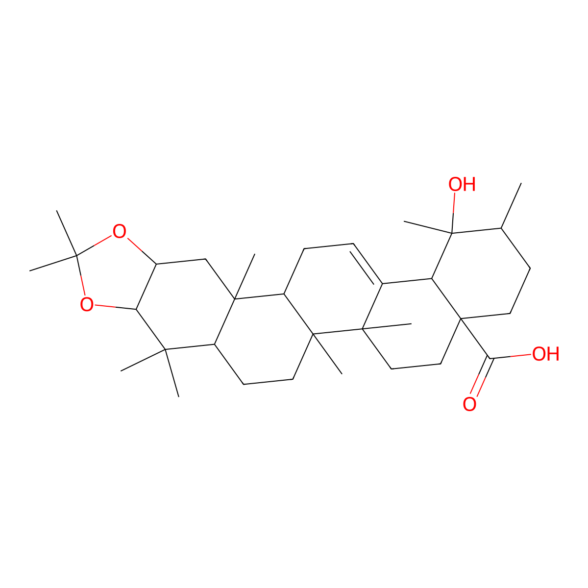 9-Hydroxy-1,2,8,9,15,19,19,22,22-nonamethyl-18,20-dioxahexacyclo[12.11.0.02,11.05,10.015,23.017,21]pentacos-11-ene-5-carboxylic acid molecular structure, CAS 220880-90-0