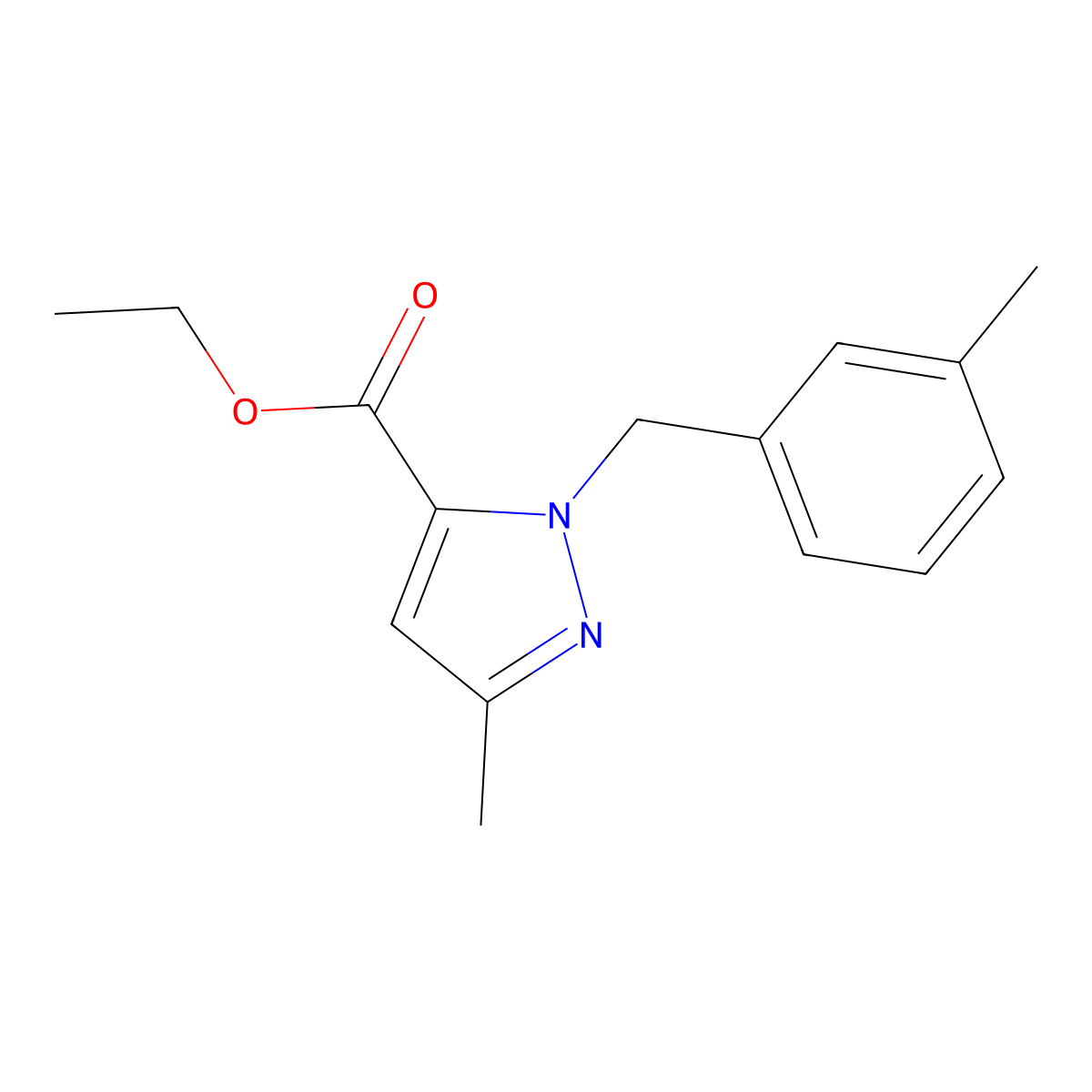 ethyl 3-methyl-1-(3-methylbenzyl)-1H-pyrazole-5-carboxylate molecular structure, CAS 2208822-69-7