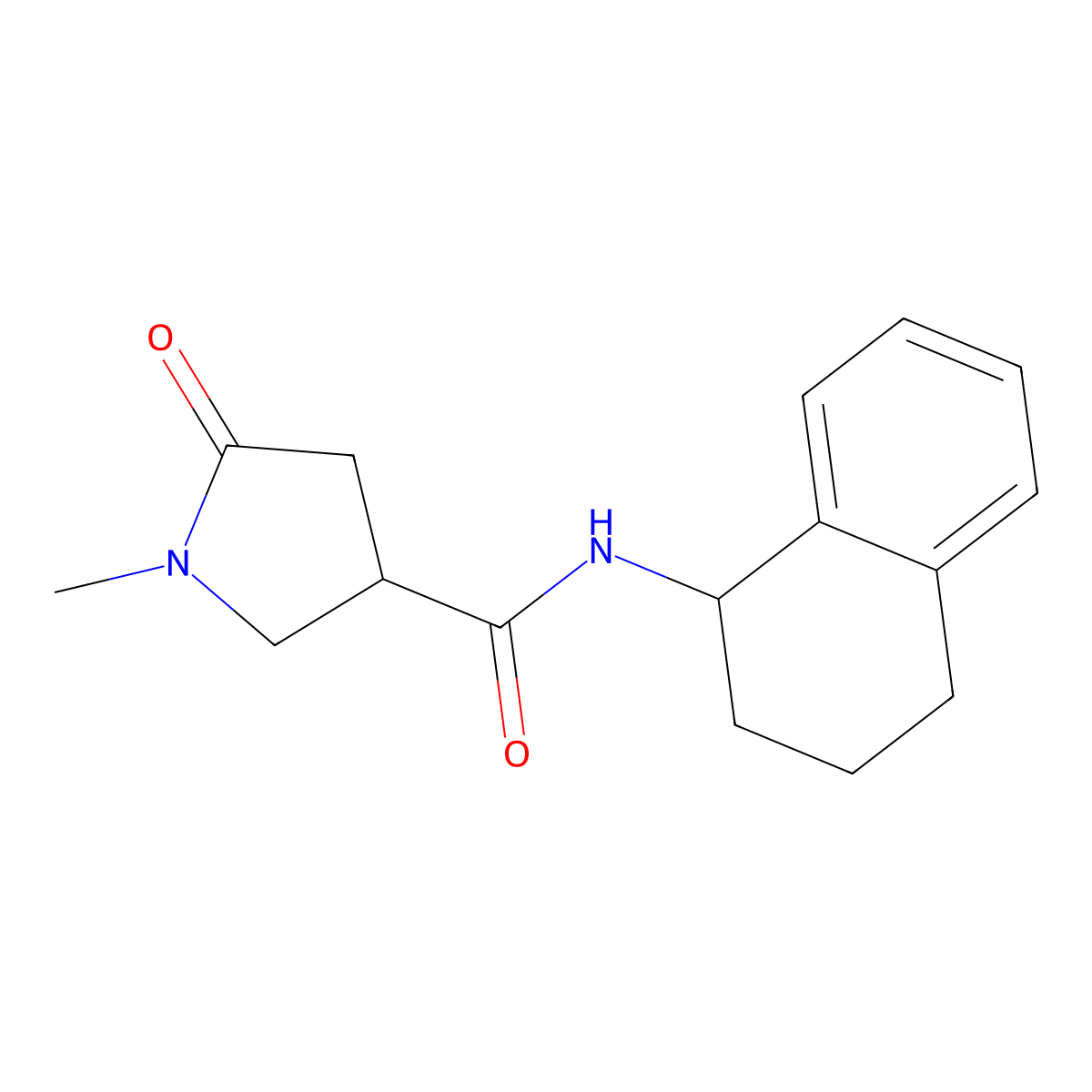 1-methyl-5-oxo-N-(1,2,3,4-tetrahydronaphthalen-1-yl)pyrrolidine-3-carboxamide molecular structure, CAS 2208881-25-6