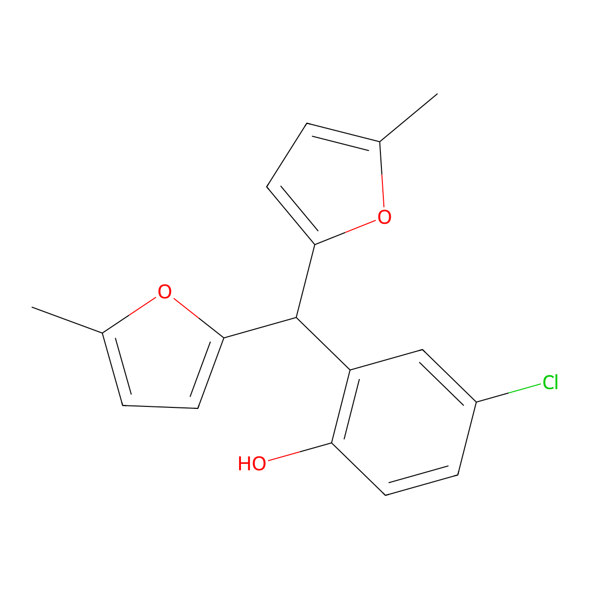 2-[Bis(5-methylfuran-2-yl)methyl]-4-chlorophenol molecular structure, CAS 220900-70-9
