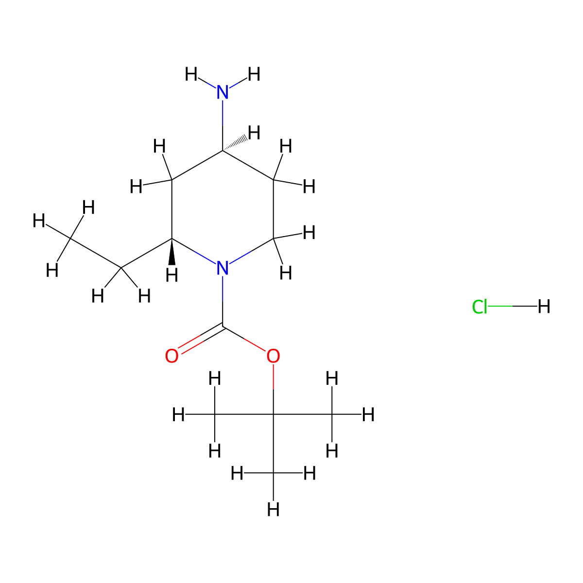 tert-butyl rac-(2R,4S)-4-amino-2-ethyl-1-piperidinecarboxylate hydrochloride molecular structure, CAS 2209078-75-9
