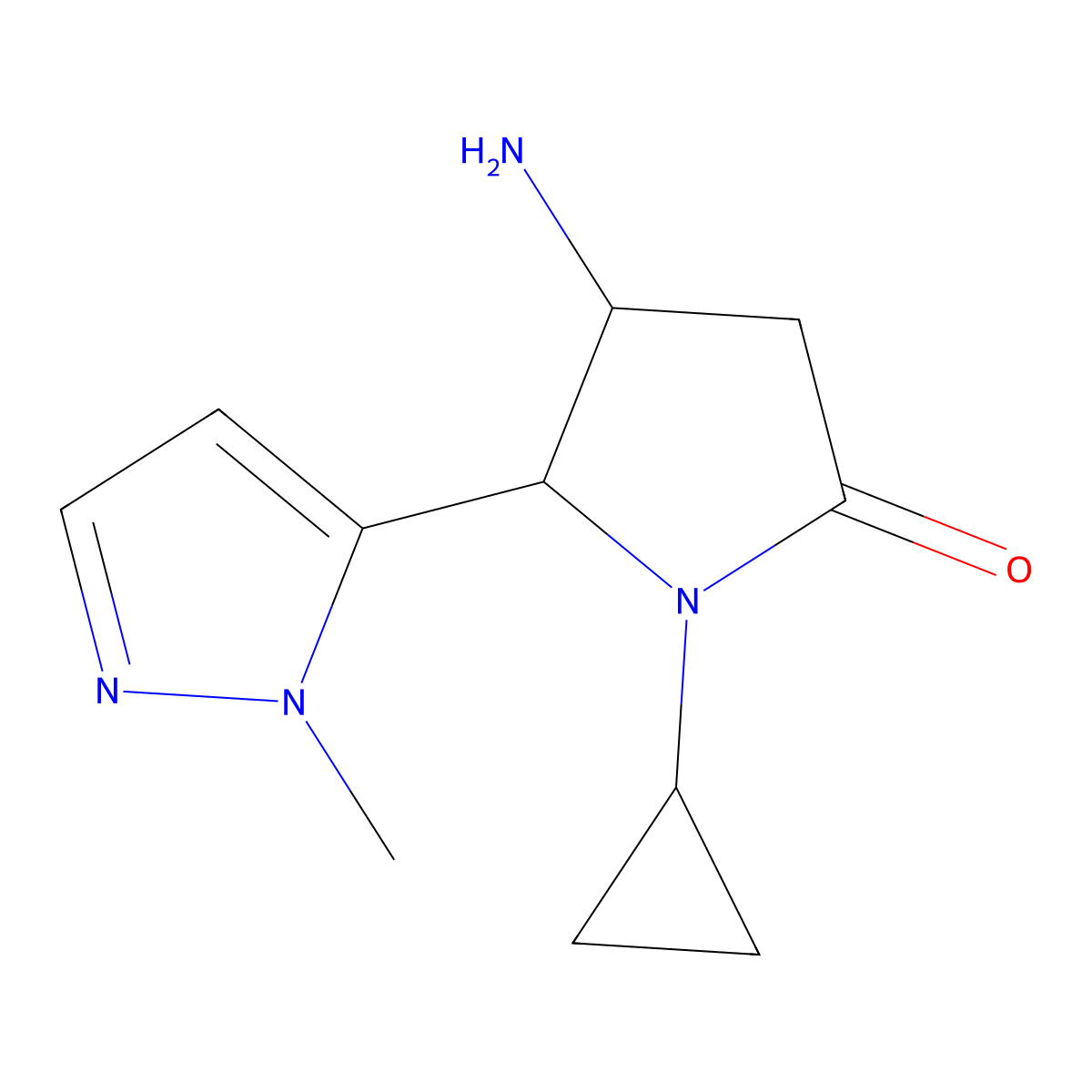 Rac-(4R,5R)-4-amino-1-cyclopropyl-5-(1-methyl-1H-pyrazol-5-yl)pyrrolidin-2-one molecular structure, CAS 2209078-86-2