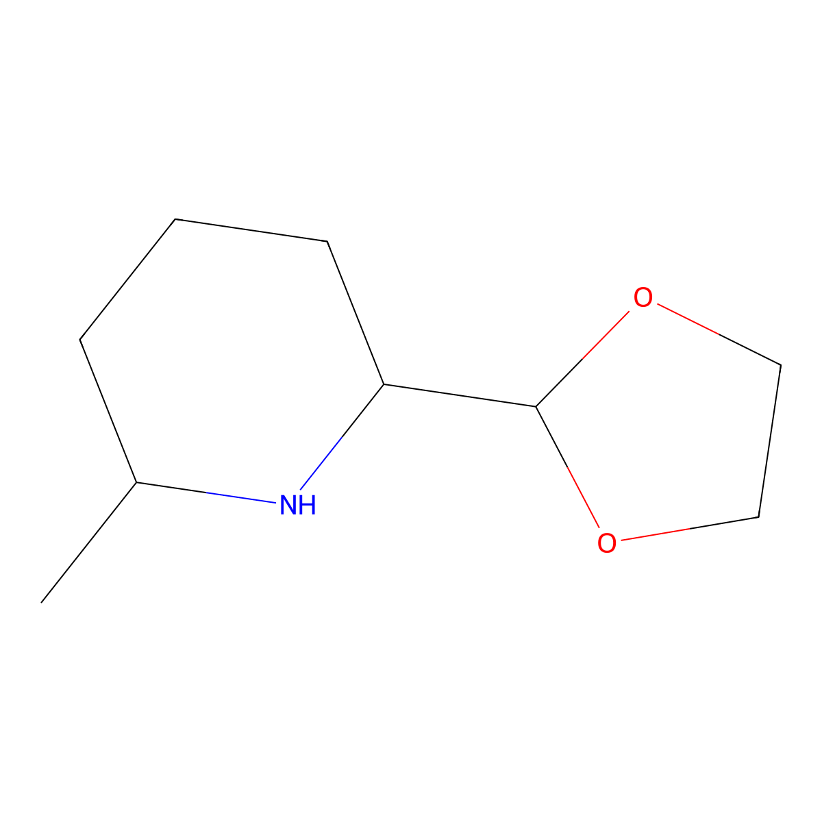 rac-(2R,6R)-2-(1,3-dioxolan-2-yl)-6-methylpiperidine molecular structure, CAS 2209079-60-5