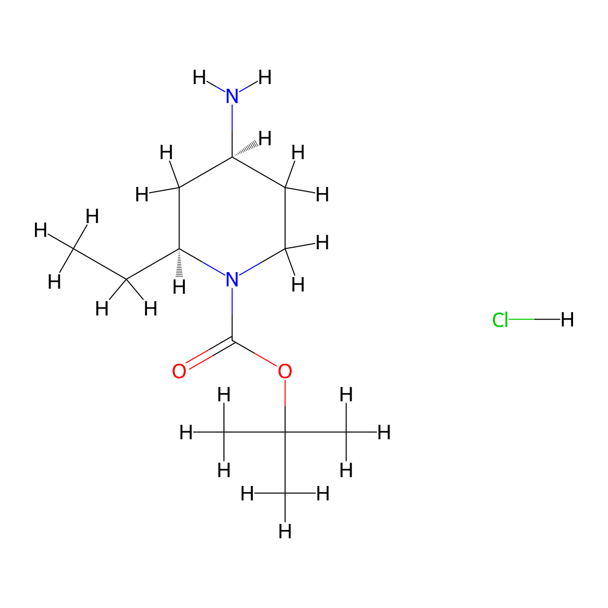 tert-butyl rac-(2S,4S)-4-amino-2-ethyl-1-piperidinecarboxylate hydrochloride molecular structure, CAS 2209079-67-2