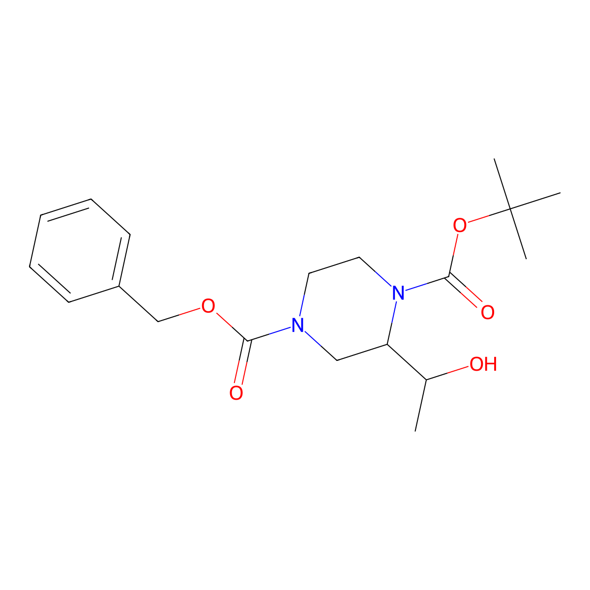 4-Benzyl 1-(tert-butyl) (r)-2-((r)-1-hydroxyethyl)piperazine-1,4-dicarboxylate molecular structure, CAS 2209086-94-0