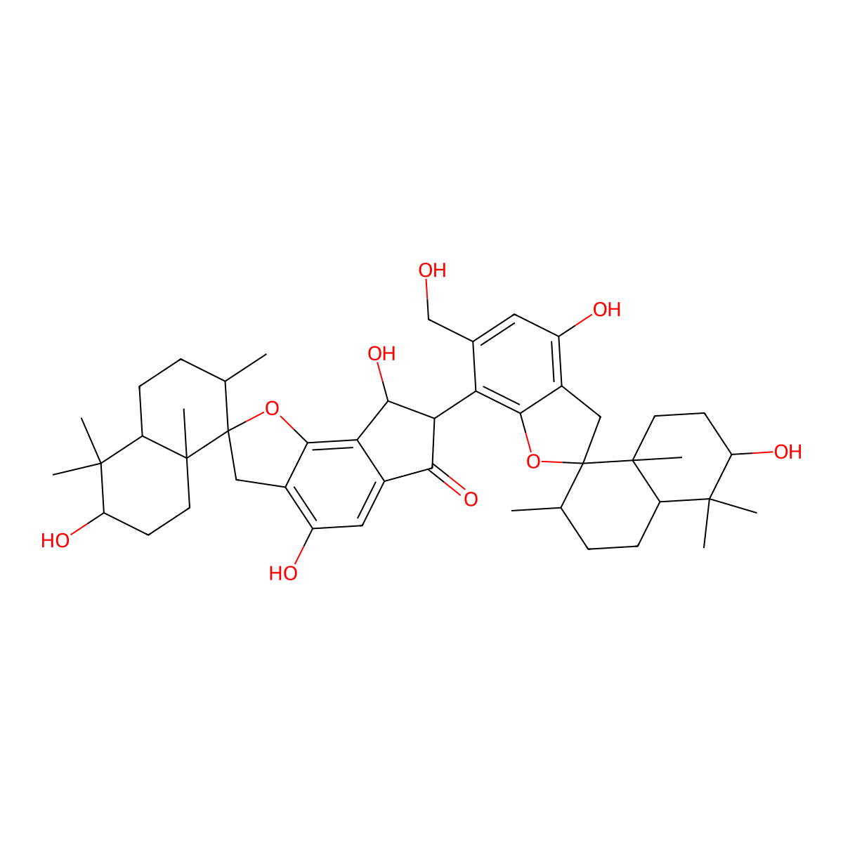 (3R,4aS,7R,7'R,8R,8'R,8aS)-7'-[(3R,4aS,7R,8R,8aS)-3,4'-dihydroxy-6'-(hydroxymethyl)-4,4,7,8a-tetramethylspiro[2,3,4a,5,6,7-hexahydro-1H-naphthalene-8,2'-3H-1-benzofuran]-7'-yl]-3,4',8'-trihydroxy-4,4,7,8a-tetramethylspiro[2,3,4a,5,6,7-hexahydro-1H-naphthalene-8,2'-7,8-dihydro-3H-cyclopenta[g][1]benzofuran]-6'-one molecular structure, CAS 2209109-64-6