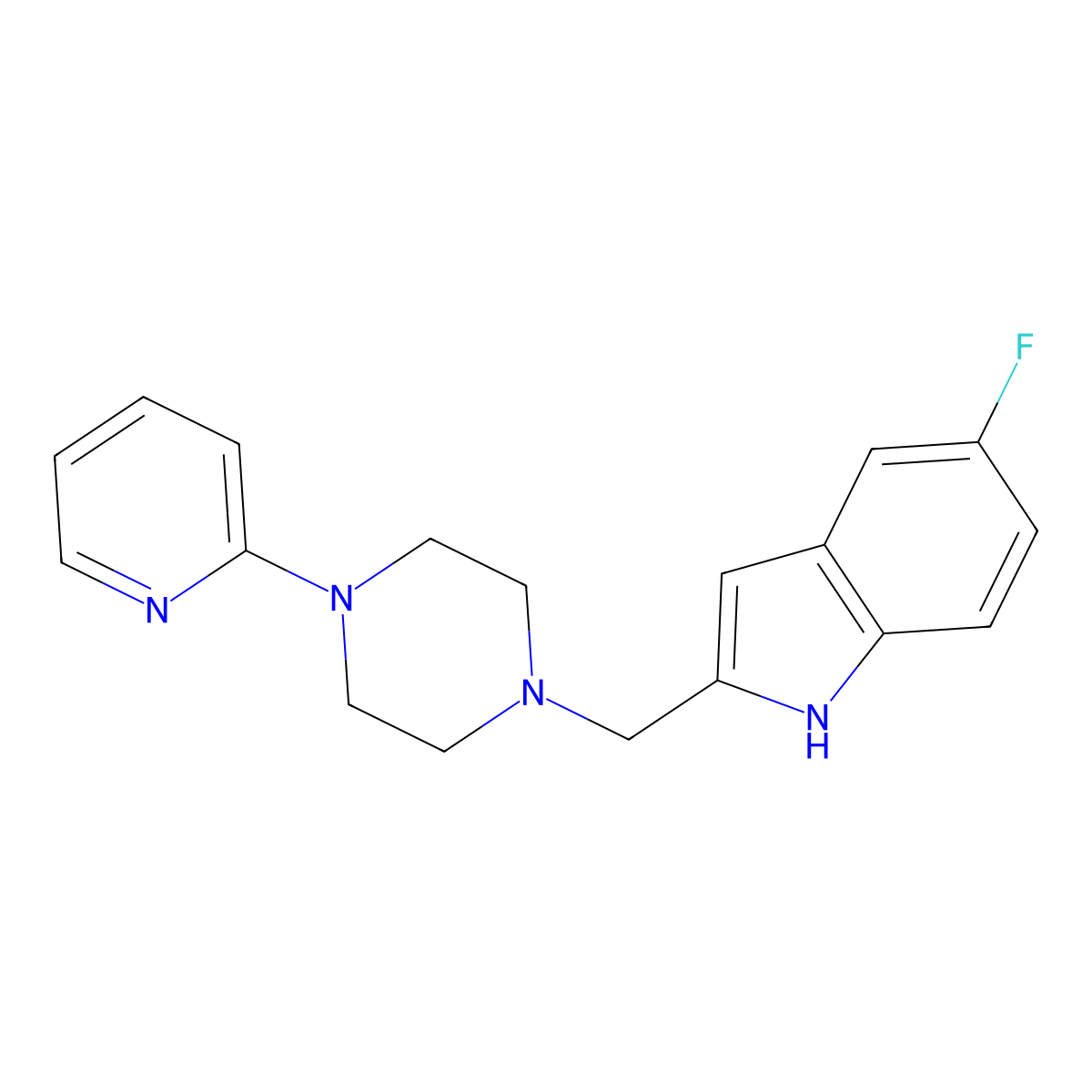 5-Fluoro-2-((4-(2-pyridinyl)-1-piperazinyl)methyl)-1H-indole molecular structure, CAS 220941-93-5