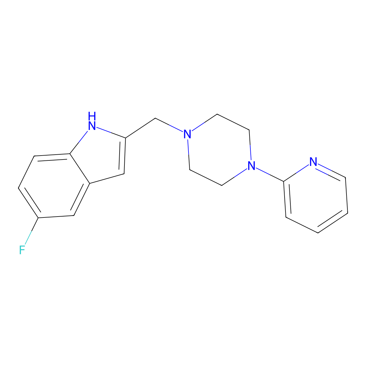 5-Fluoro-2-((4-(2-pyridinyl)-1-piperazinyl)methyl)-1H-indole molecular structure, CAS 220941-93-5