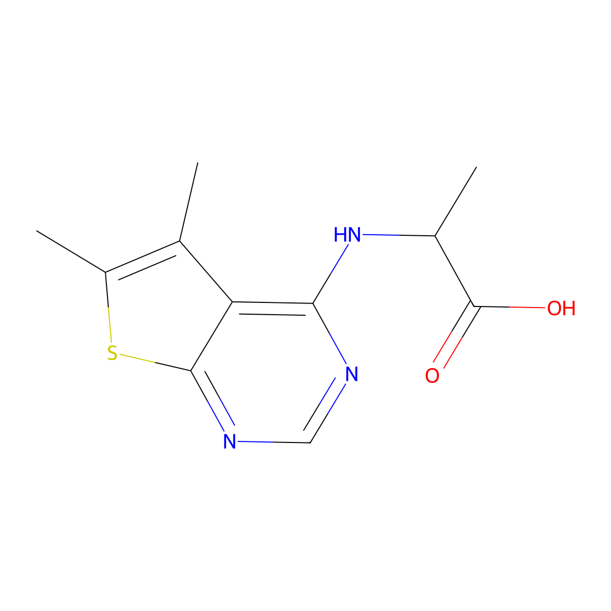 rel-(2R)-2-({5,6-dimethylthieno[2,3-d]pyrimidin-4-yl}amino)propanoic acid molecular structure, CAS 2209832-18-6