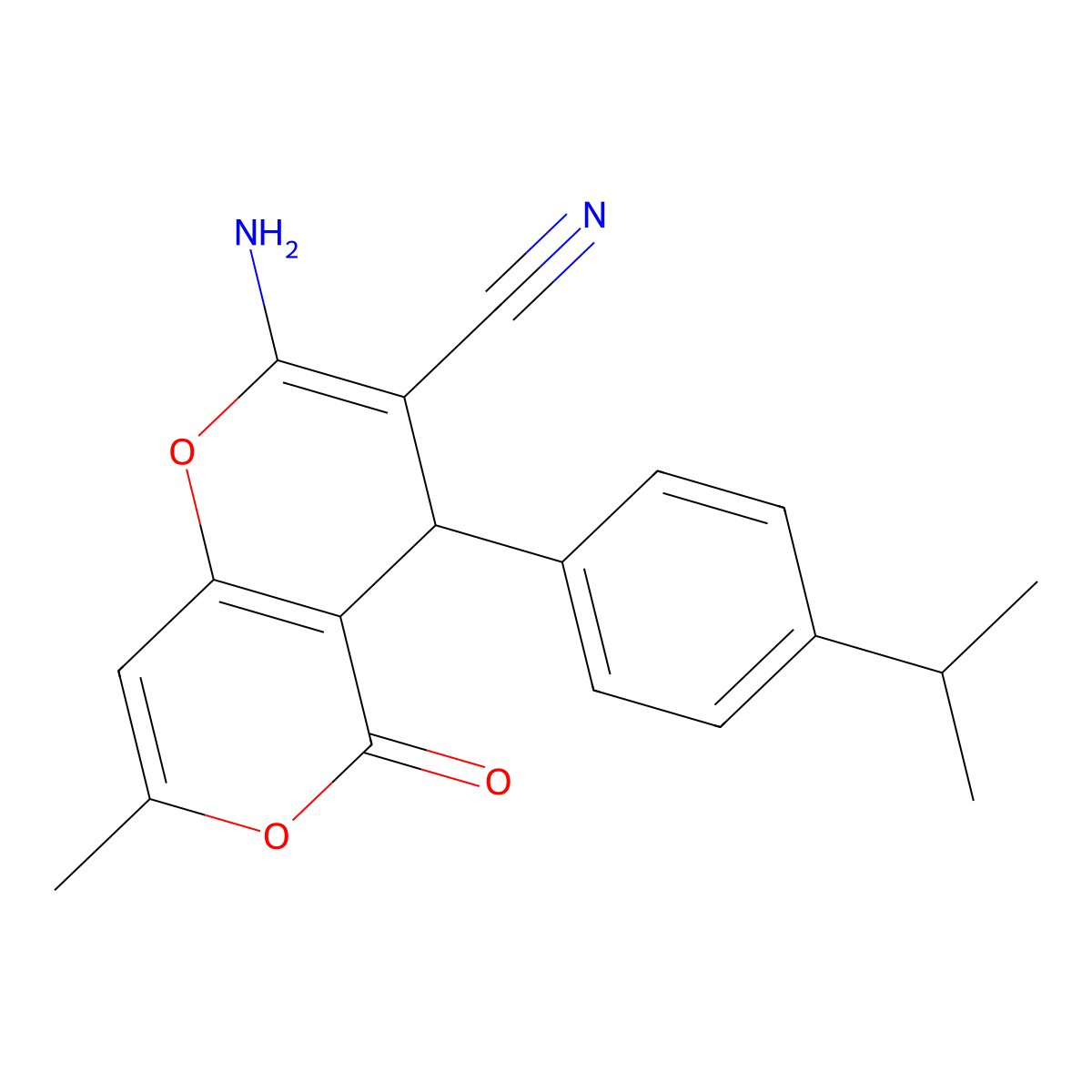 2-amino-7-methyl-5-oxo-4-(4-propan-2-ylphenyl)-4H-pyrano[3,2-c]pyran-3-carbonitrile molecular structure, CAS 220986-28-7