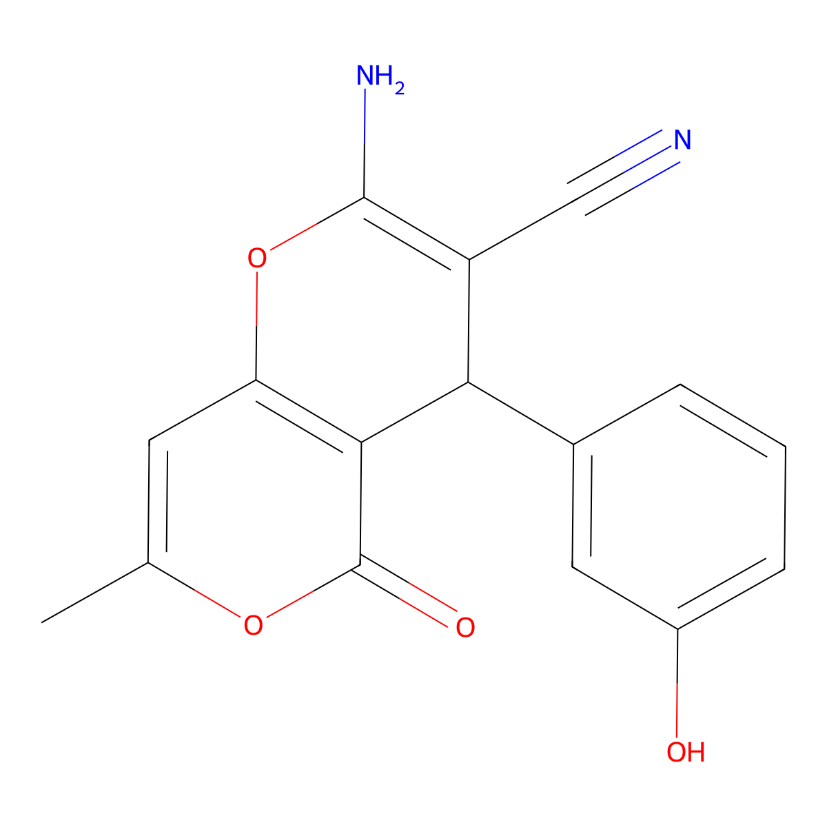 2-amino-4-(3-hydroxyphenyl)-7-methyl-5-oxo-4H,5H-pyrano[4,3-b]pyran-3-carbonitrile molecular structure, CAS 220986-31-2