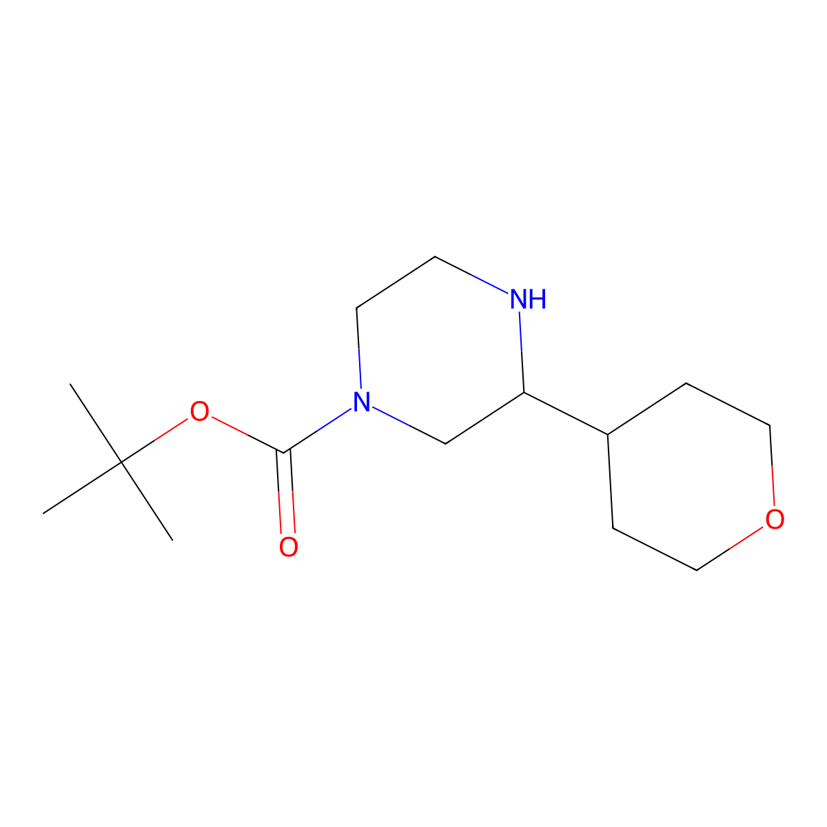 Tert-butyl 3-(oxan-4-yl)piperazine-1-carboxylate molecular structure, CAS 2209878-15-7