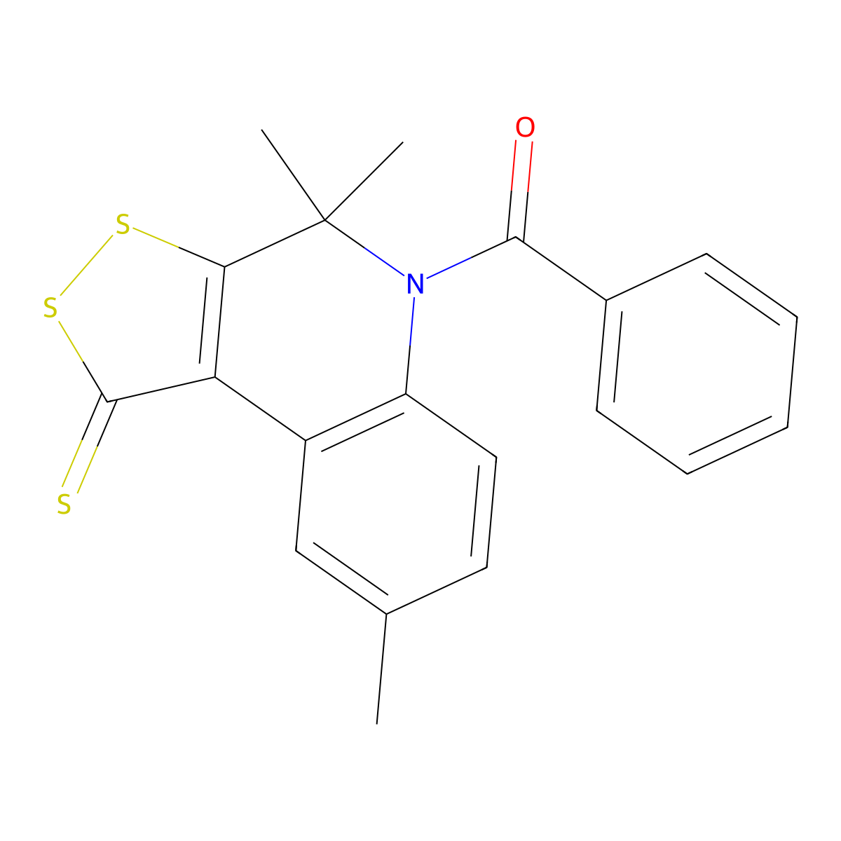 Phenyl-(4,4,8-trimethyl-1-sulfanylidenedithiolo[3,4-c]quinolin-5-yl)methanone molecular structure, CAS 221001-98-5