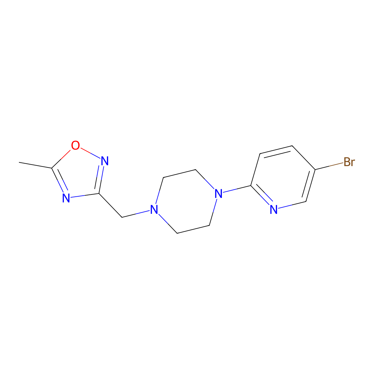 1-(5-Bromopyridin-2-yl)-4-[(5-methyl-1,2,4-oxadiazol-3-yl)methyl]piperazine molecular structure, CAS 2210044-83-8