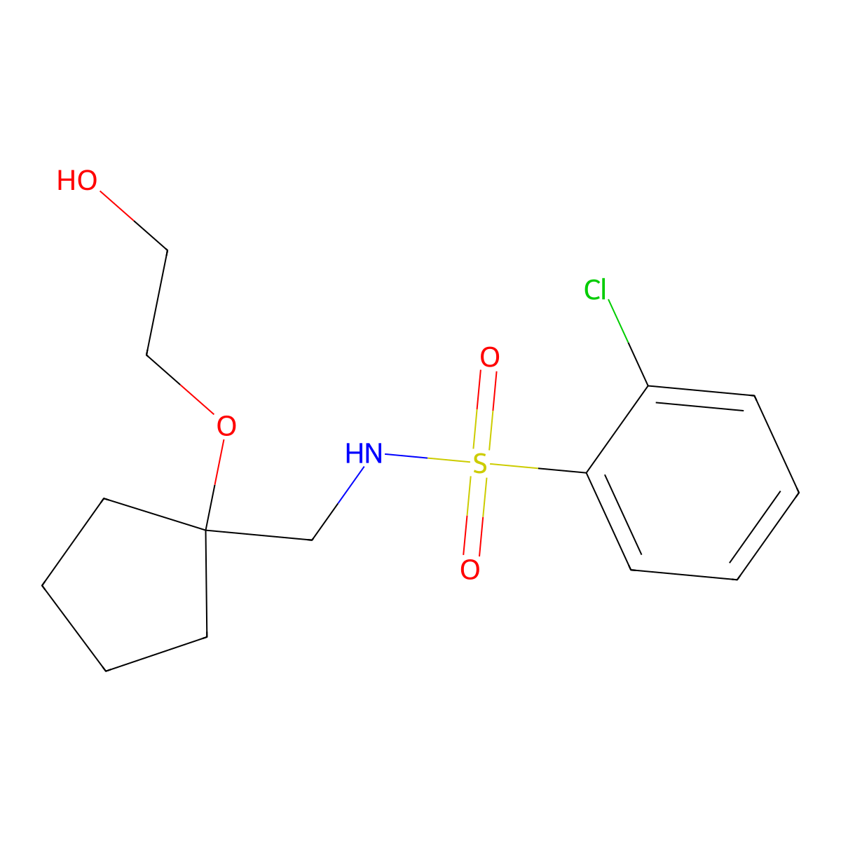 2-chloro-N-((1-(2-hydroxyethoxy)cyclopentyl)methyl)benzenesulfonamide molecular structure, CAS 2210051-62-8