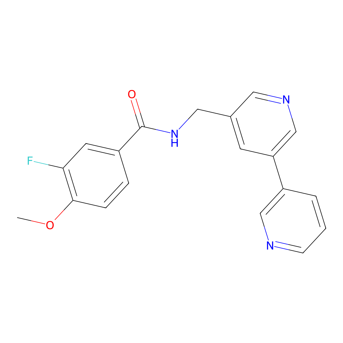 N-({[3,3'-bipyridine]-5-yl}methyl)-3-fluoro-4-methoxybenzamide molecular structure, CAS 2210051-95-7