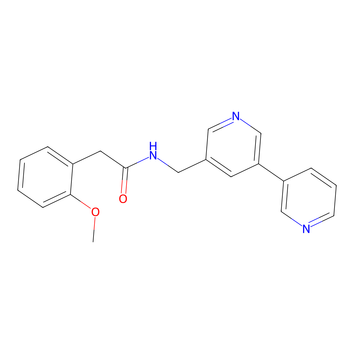 N-({[3,3'-bipyridine]-5-yl}methyl)-2-(2-methoxyphenyl)acetamide molecular structure, CAS 2210052-04-1