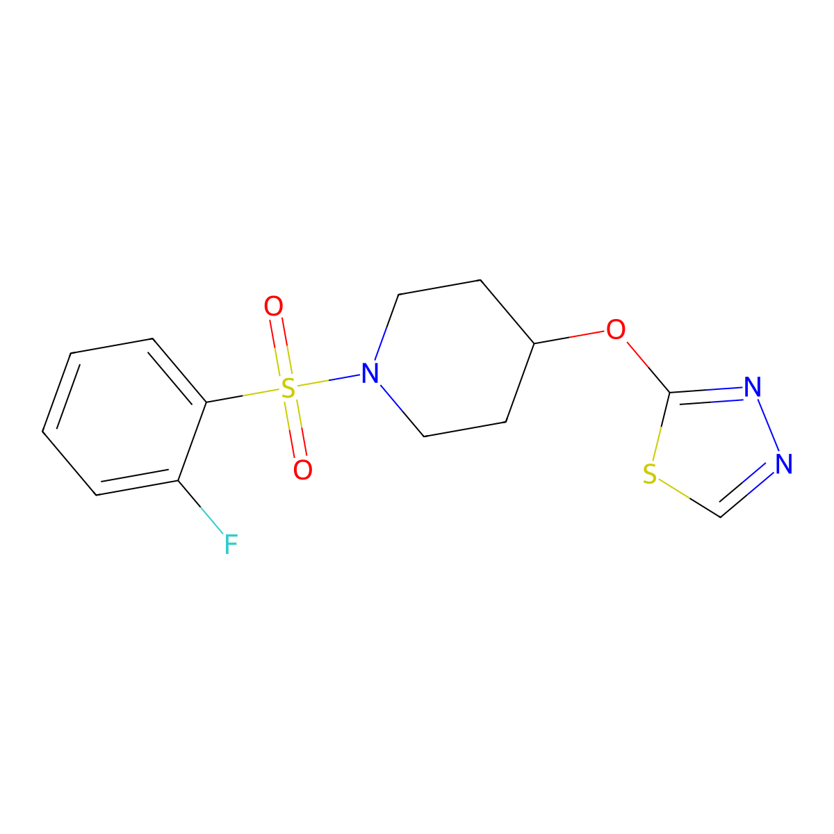 1-(2-Fluorobenzenesulfonyl)-4-(1,3,4-thiadiazol-2-yloxy)piperidine molecular structure, CAS 2210052-12-1