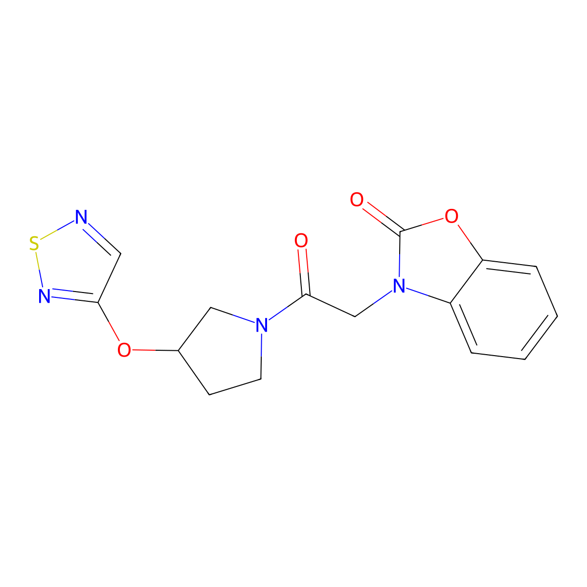3-(2-(3-((1,2,5-thiadiazol-3-yl)oxy)pyrrolidin-1-yl)-2-oxoethyl)benzo[d]oxazol-2(3H)-one molecular structure, CAS 2210052-44-9