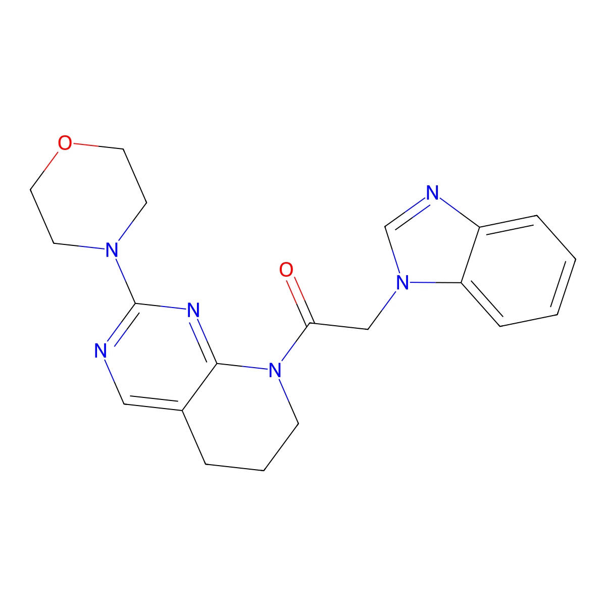 2-(1H-1,3-benzodiazol-1-yl)-1-[2-(morpholin-4-yl)-5H,6H,7H,8H-pyrido[2,3-d]pyrimidin-8-yl]ethan-1-one molecular structure, CAS 2210052-60-9