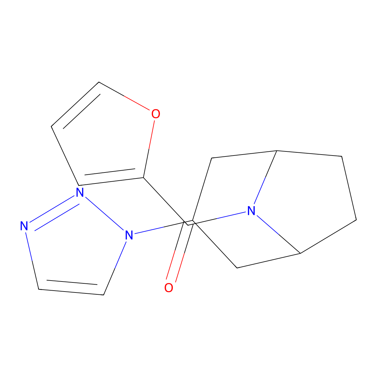 8-(furan-2-carbonyl)-3-(1H-1,2,3-triazol-1-yl)-8-azabicyclo[3.2.1]octane molecular structure, CAS 2210052-76-7