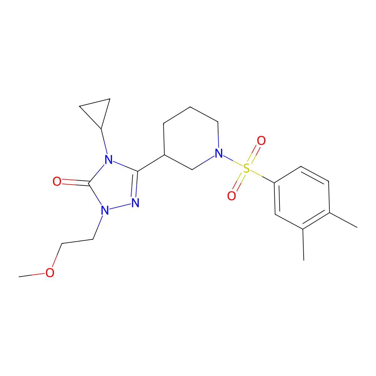 4-cyclopropyl-3-(1-((3,4-dimethylphenyl)sulfonyl)piperidin-3-yl)-1-(2-methoxyethyl)-1H-1,2,4-triazol-5(4H)-one molecular structure, CAS 2210052-96-1