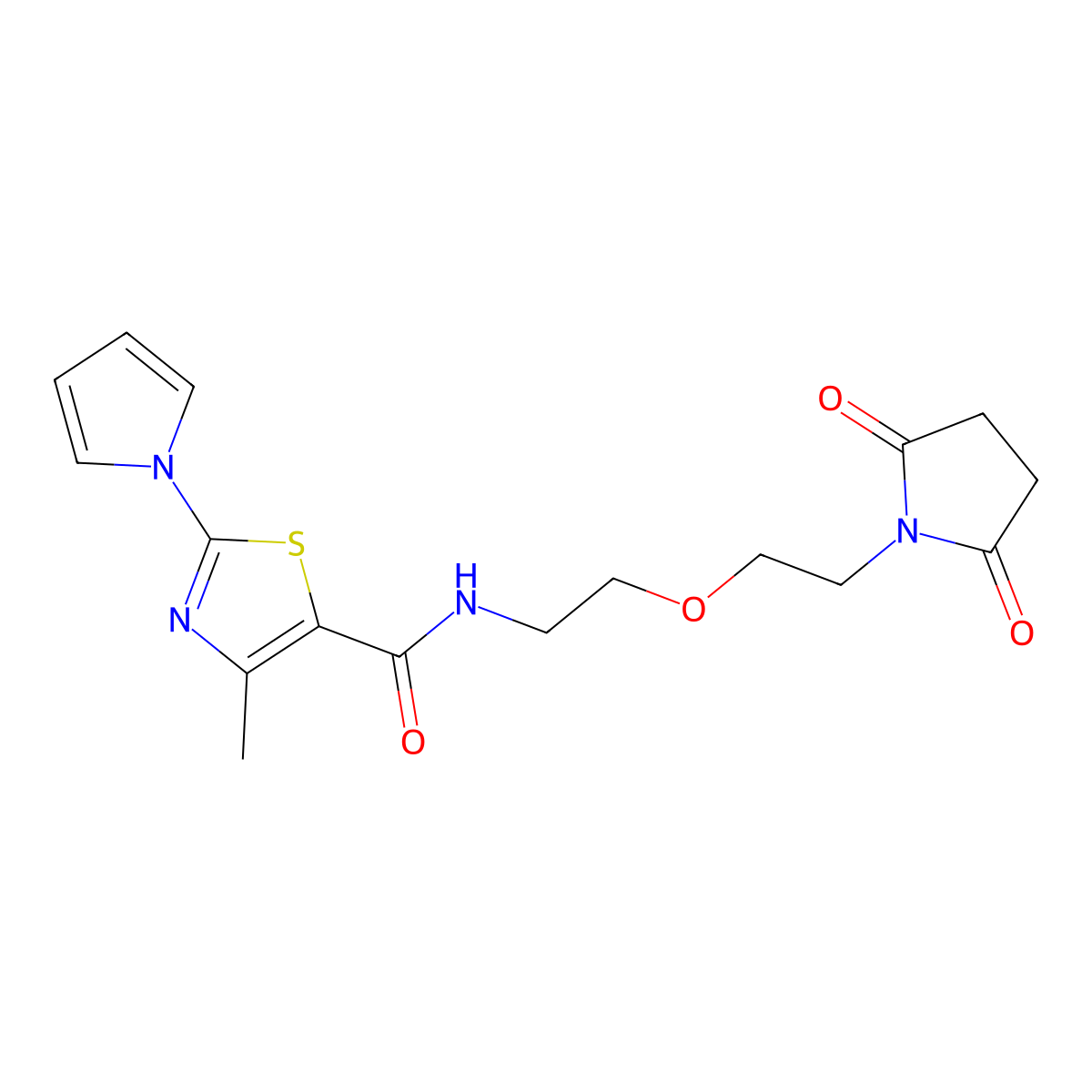 N-{2-[2-(2,5-dioxopyrrolidin-1-yl)ethoxy]ethyl}-4-methyl-2-(1H-pyrrol-1-yl)-1,3-thiazole-5-carboxamide molecular structure, CAS 2210053-79-3