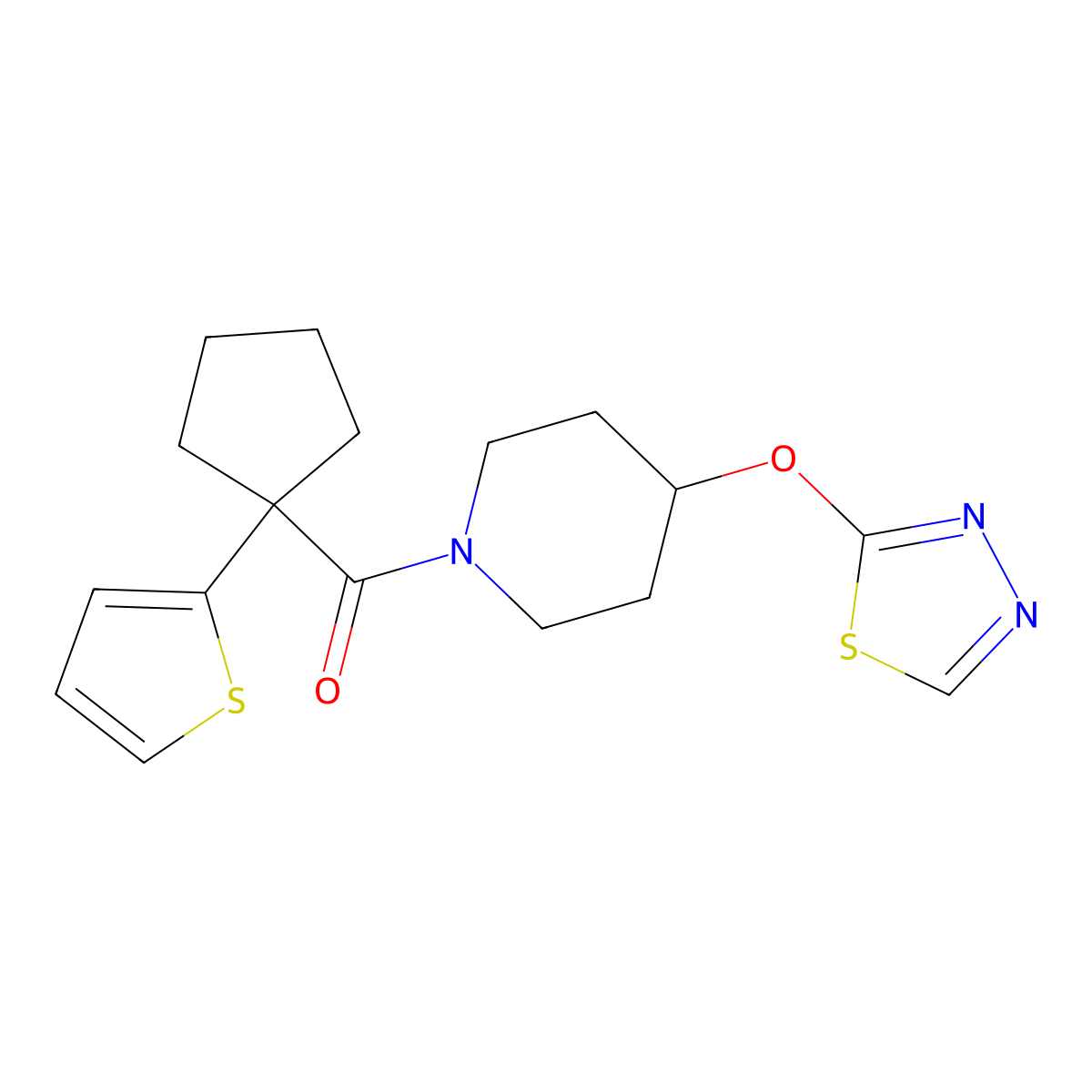 (4-((1,3,4-Thiadiazol-2-yl)oxy)piperidin-1-yl)(1-(thiophen-2-yl)cyclopentyl)methanone molecular structure, CAS 2210054-59-2