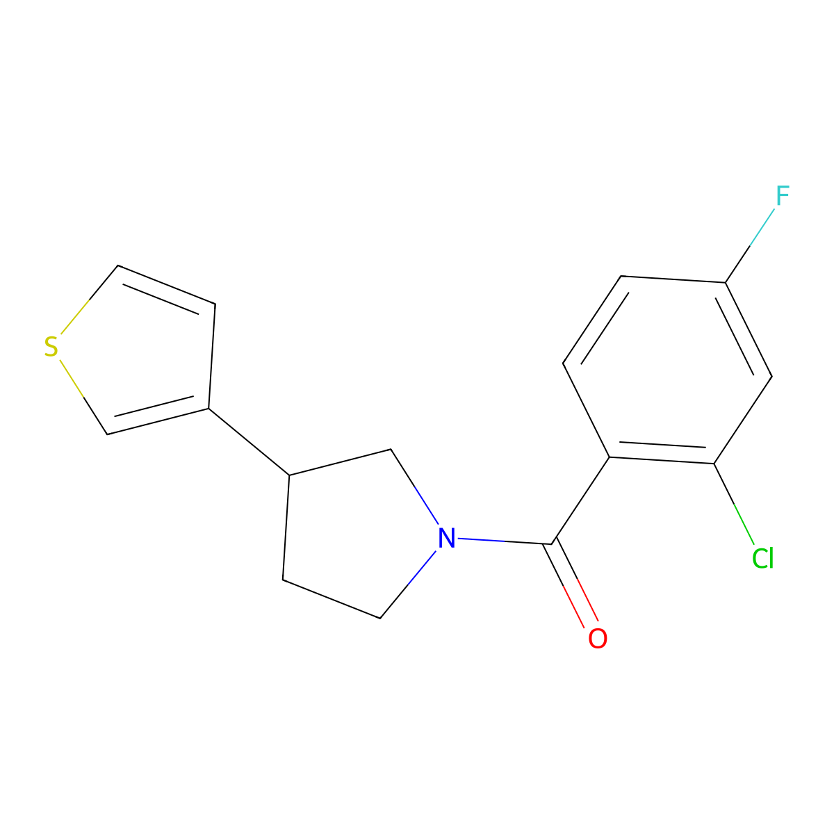1-(2-Chloro-4-fluorobenzoyl)-3-(thiophen-3-yl)pyrrolidine molecular structure, CAS 2210055-30-2