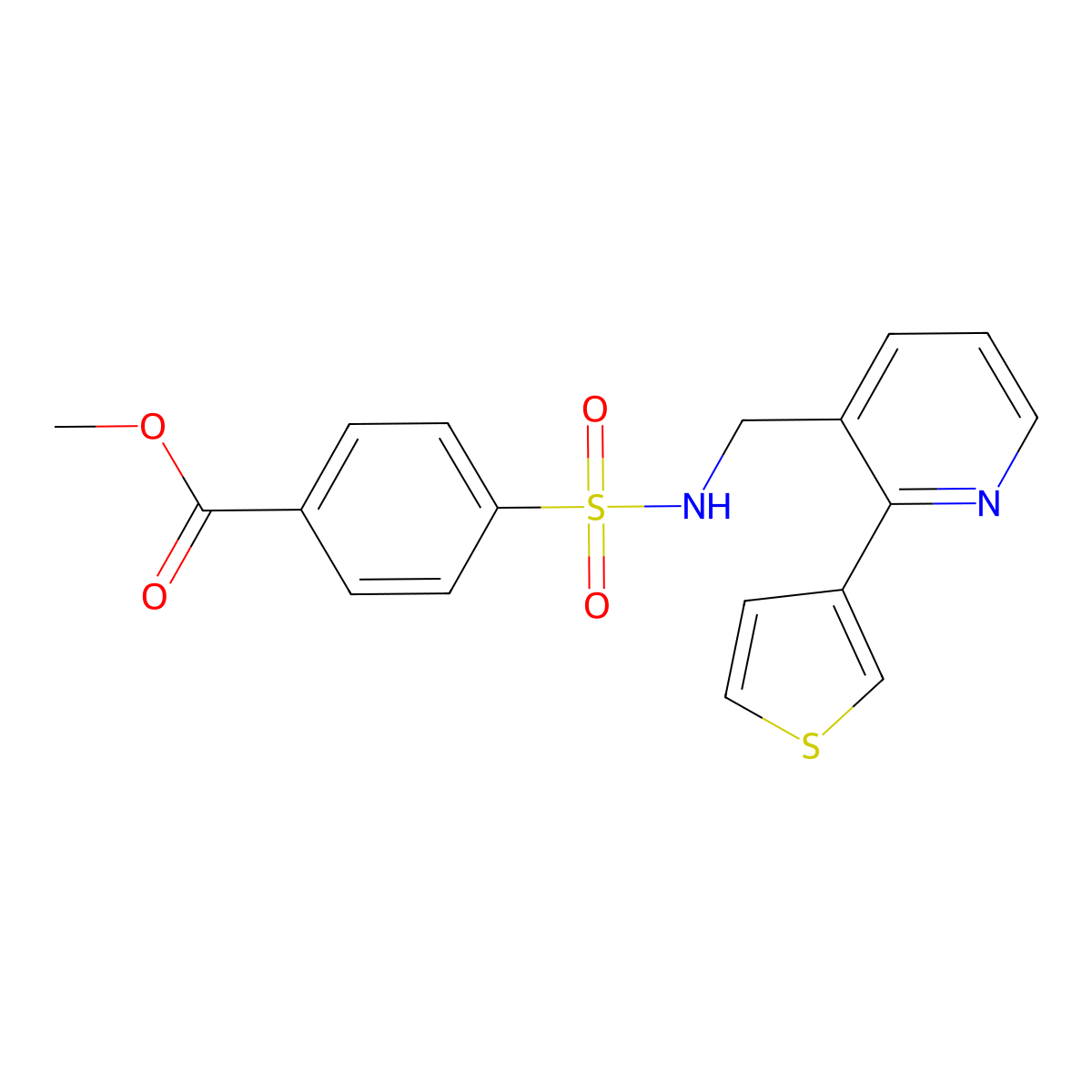 Methyl 4-({[2-(thiophen-3-yl)pyridin-3-yl]methyl}sulfamoyl)benzoate molecular structure, CAS 2210136-87-9