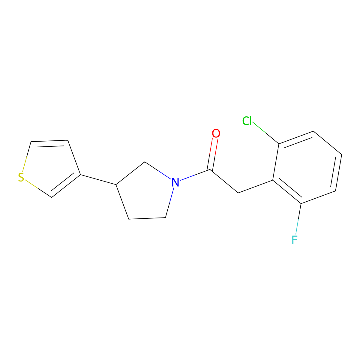 2-(2-Chloro-6-fluorophenyl)-1-(3-(thiophen-3-yl)pyrrolidin-1-yl)ethan-1-one molecular structure, CAS 2210136-93-7