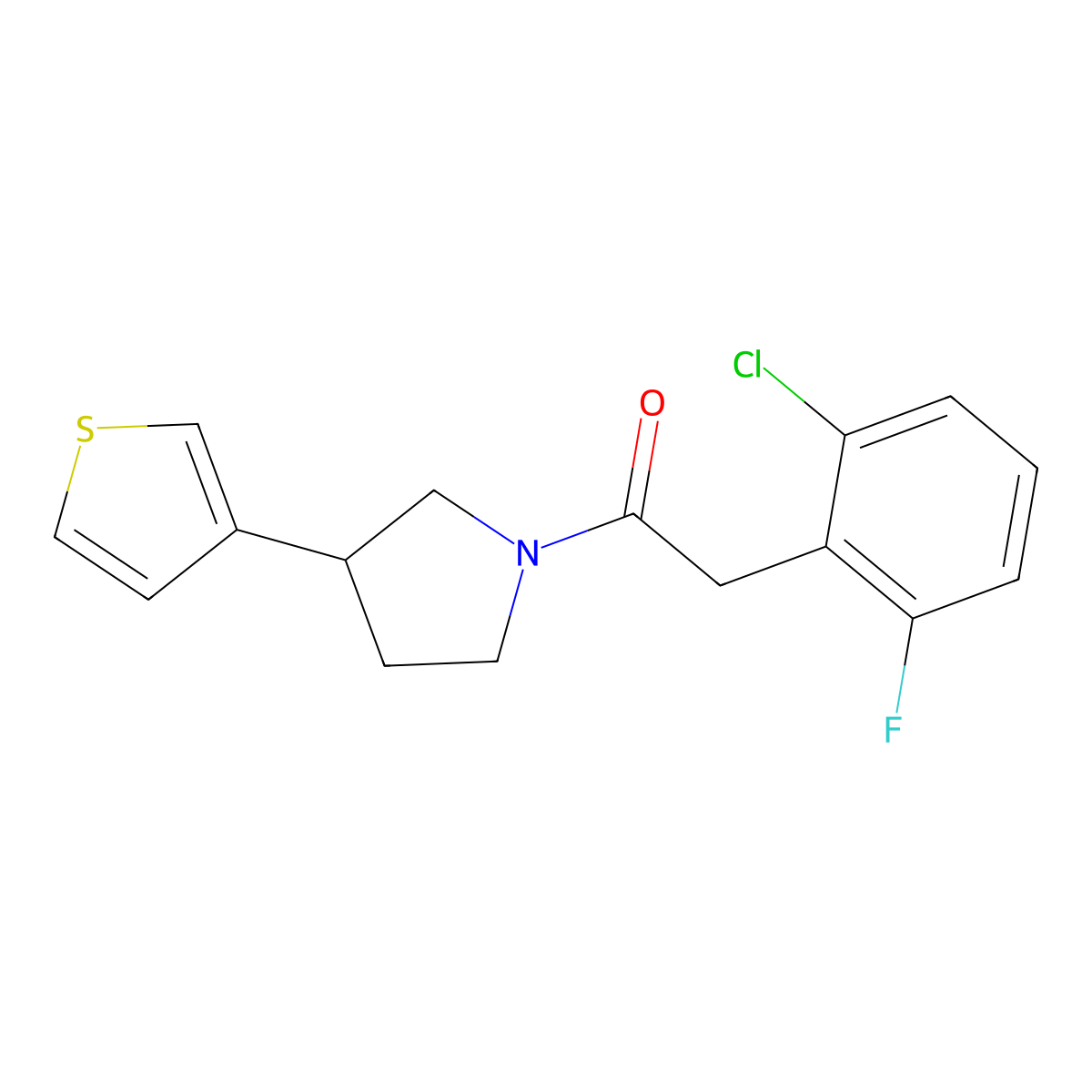 2-(2-Chloro-6-fluorophenyl)-1-(3-(thiophen-3-yl)pyrrolidin-1-yl)ethan-1-one molecular structure, CAS 2210136-93-7