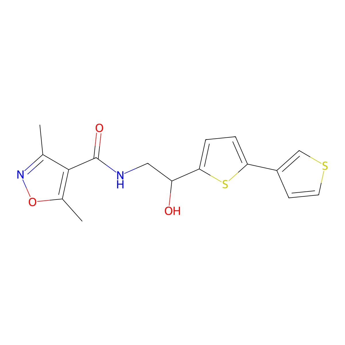 N-(2-([2,3'-bithiophen]-5-yl)-2-hydroxyethyl)-3,5-dimethylisoxazole-4-carboxamide molecular structure, CAS 2210138-14-8
