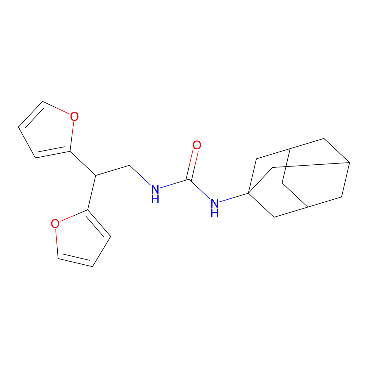 1-((1R,3s)-adamantan-1-yl)-3-(2,2-di(furan-2-yl)ethyl)urea molecular structure, CAS 2210138-32-0