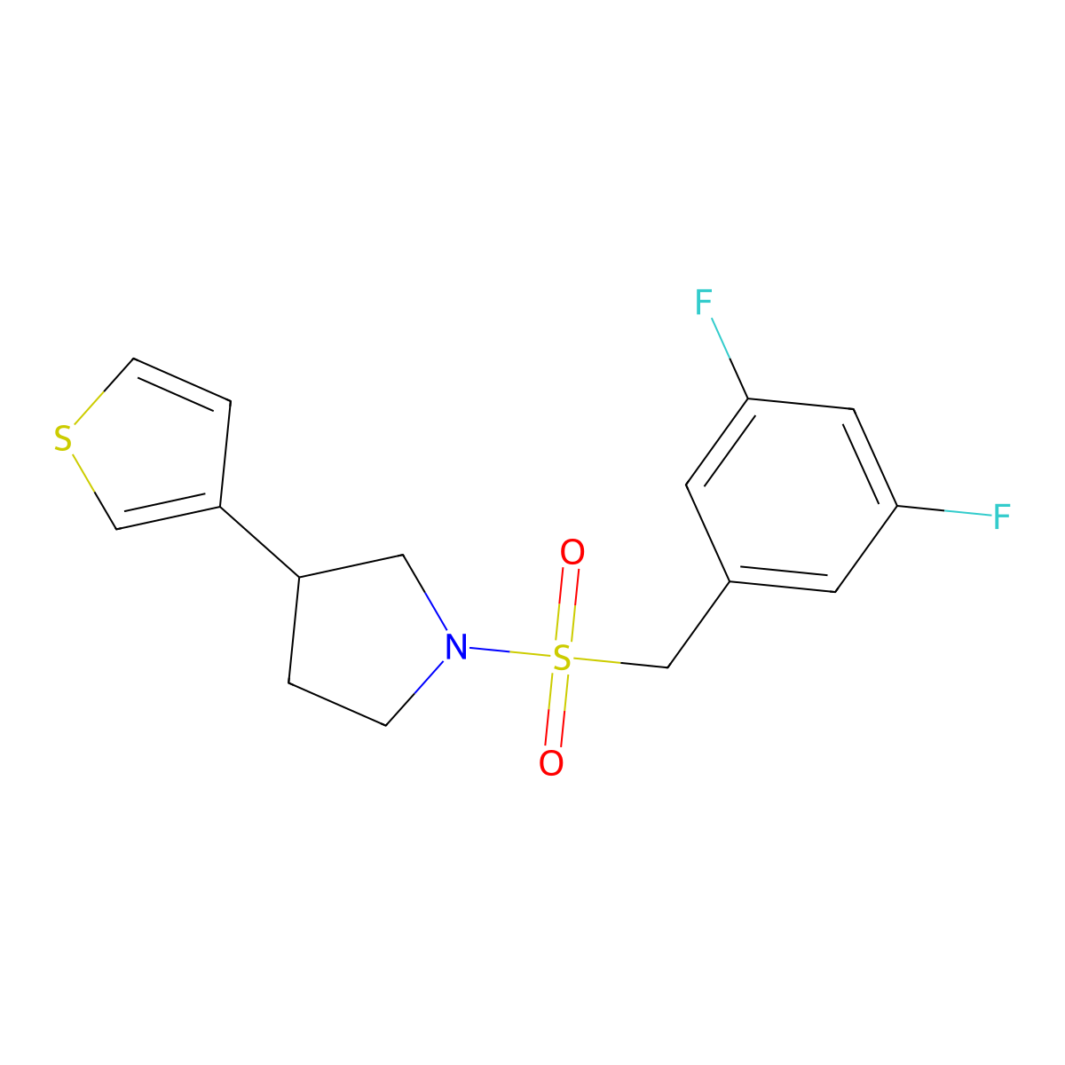 1-((3,5-Difluorobenzyl)sulfonyl)-3-(thiophen-3-yl)pyrrolidine molecular structure, CAS 2210138-77-3