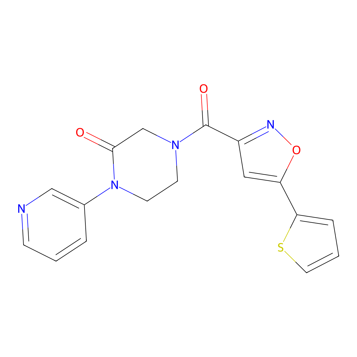 1-(Pyridin-3-yl)-4-[5-(thiophen-2-yl)-1,2-oxazole-3-carbonyl]piperazin-2-one molecular structure, CAS 2210138-96-6