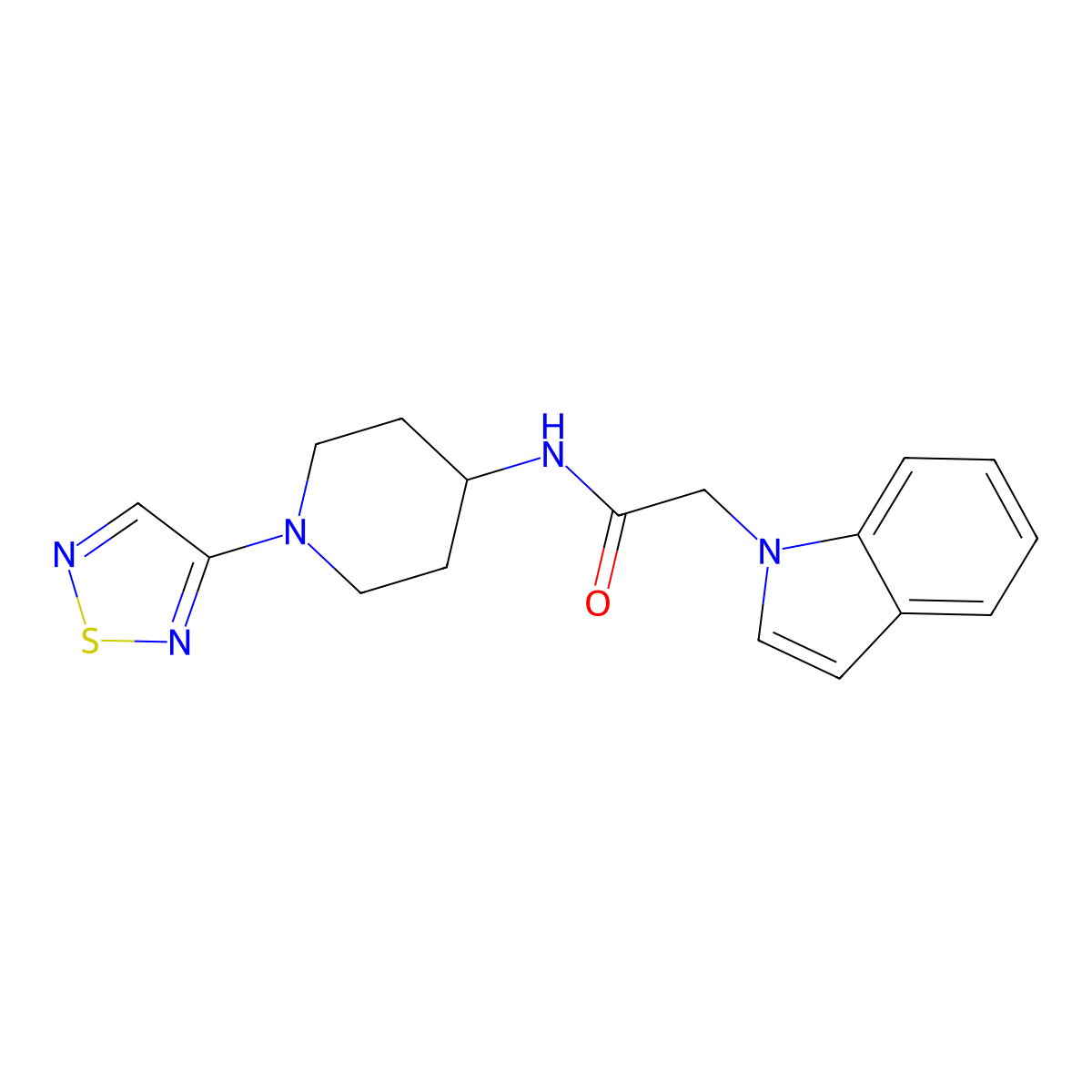 2-(1H-indol-1-yl)-N-[1-(1,2,5-thiadiazol-3-yl)piperidin-4-yl]acetamide molecular structure, CAS 2210138-99-9