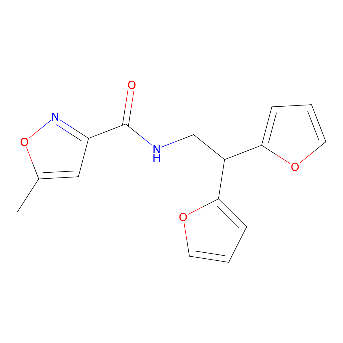 N-[2,2-bis(furan-2-yl)ethyl]-5-methyl-1,2-oxazole-3-carboxamide molecular structure, CAS 2210139-23-2