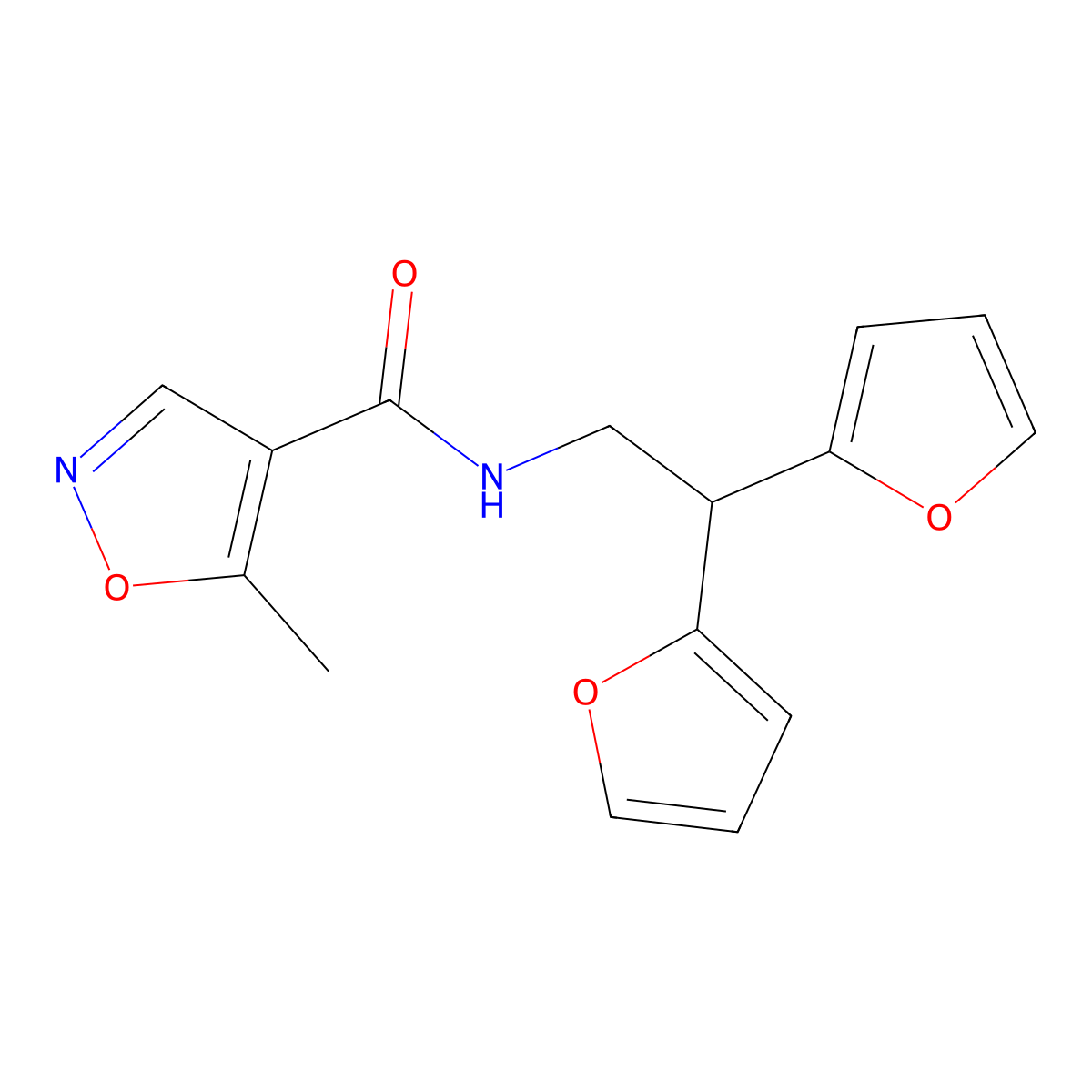 N-[2,2-bis(furan-2-yl)ethyl]-5-methyl-1,2-oxazole-4-carboxamide molecular structure, CAS 2210139-34-5