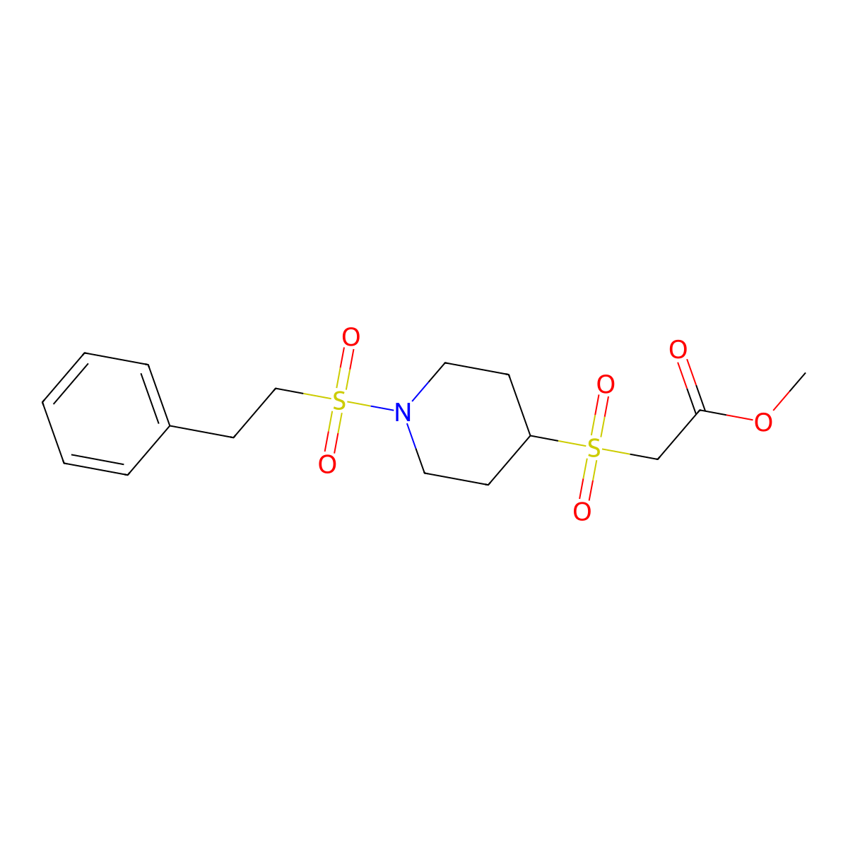 Methyl 2-((1-(phenethylsulfonyl)piperidin-4-yl)sulfonyl)acetate molecular structure, CAS 2210139-47-0
