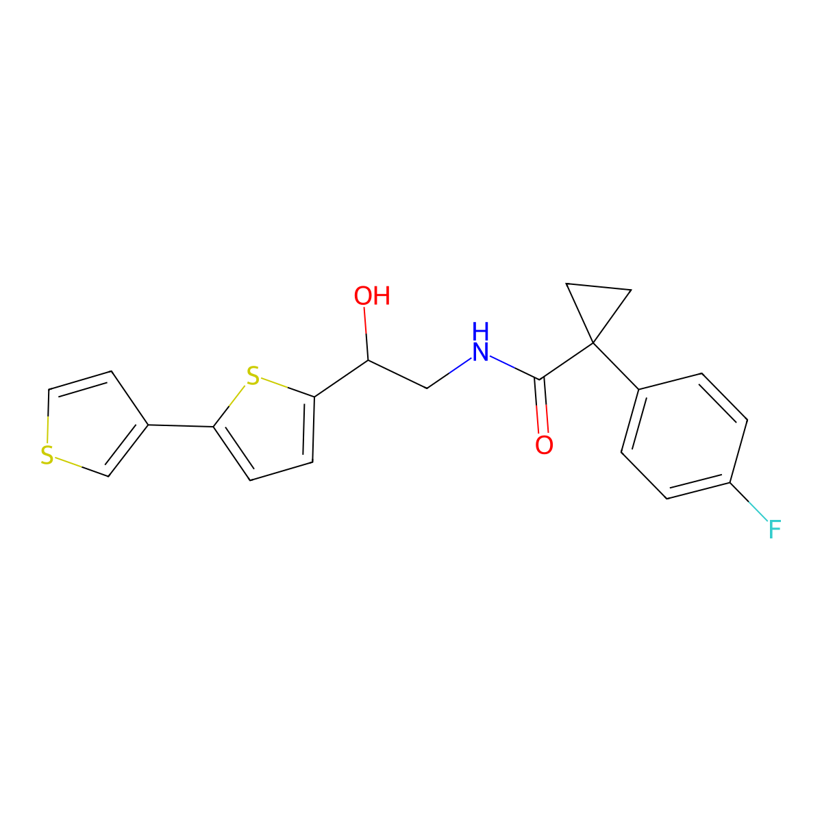 N-(2-{[2,3'-bithiophene]-5-yl}-2-hydroxyethyl)-1-(4-fluorophenyl)cyclopropane-1-carboxamide molecular structure, CAS 2210139-77-6