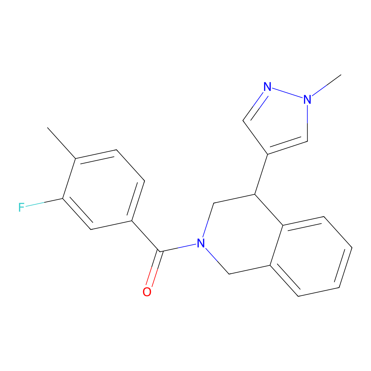 (3-fluoro-4-methylphenyl)(4-(1-methyl-1H-pyrazol-4-yl)-3,4-dihydroisoquinolin-2(1H)-yl)methanone molecular structure, CAS 2210139-83-4
