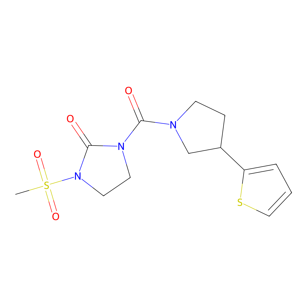 1-(Methylsulfonyl)-3-(3-(thiophen-2-yl)pyrrolidine-1-carbonyl)imidazolidin-2-one molecular structure, CAS 2210140-00-2