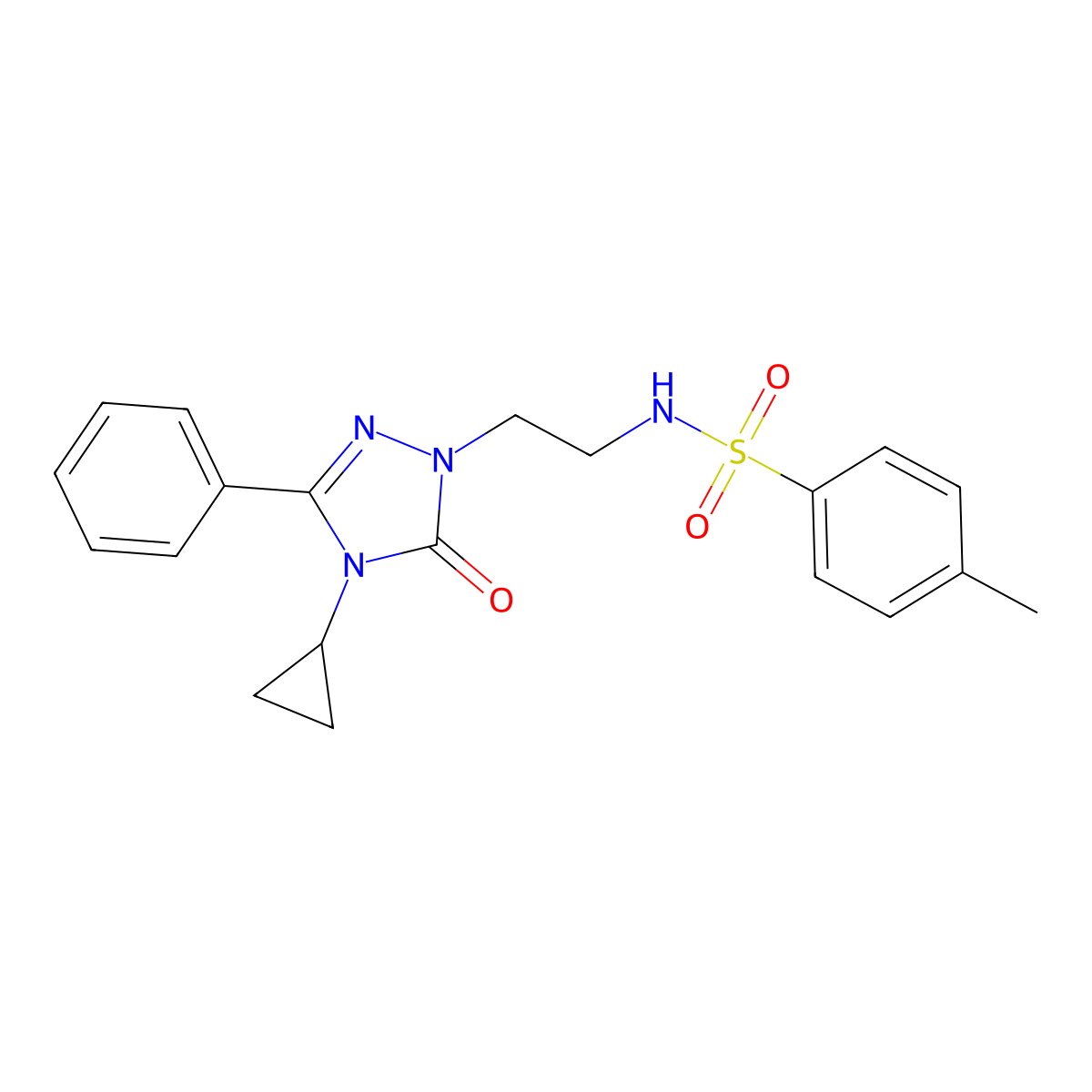 N-(2-(4-cyclopropyl-5-oxo-3-phenyl-4,5-dihydro-1H-1,2,4-triazol-1-yl)ethyl)-4-methylbenzenesulfonamide molecular structure, CAS 2210140-05-7